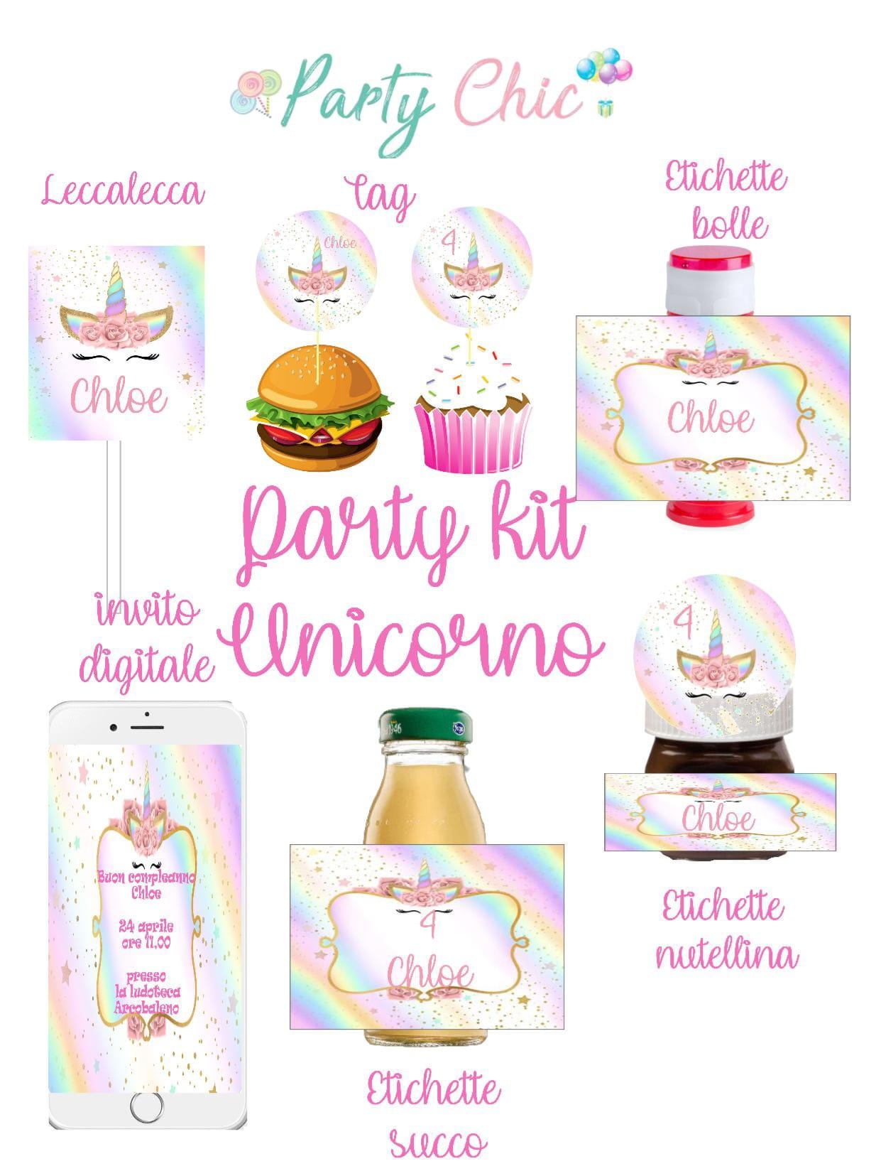 Party Kit Digitale Unicorno – Party Chic
